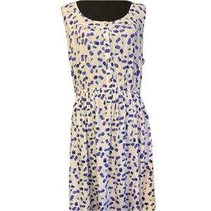 EUC Maison Jules White Sleeveless Dress with Blue Cherry Print Sz S